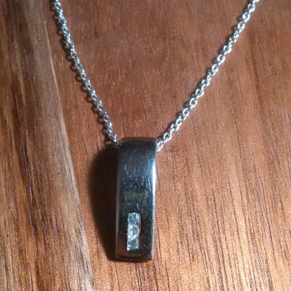 Simulated Diamond Bar Pendant Sterling Silver Necklace - Picture 2 of 13